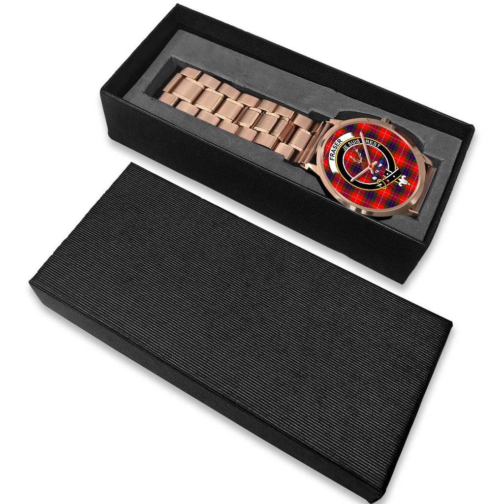 Fraser Modern Tartan Crest Rose Gold Watch