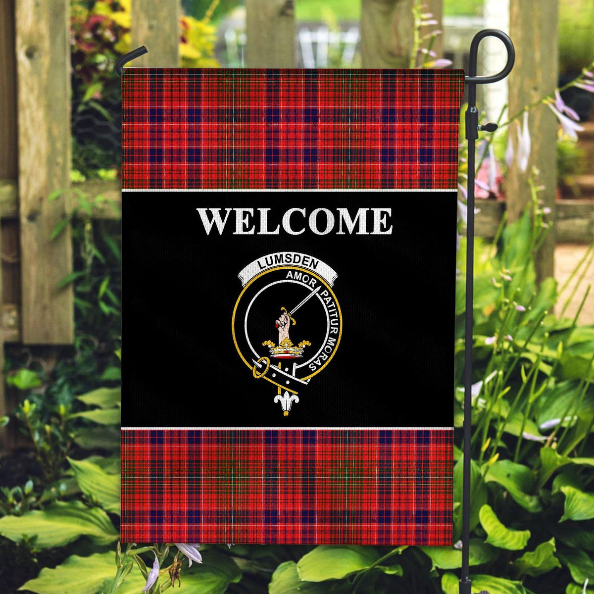 Lumsden Tartan Crest Black Garden Flag