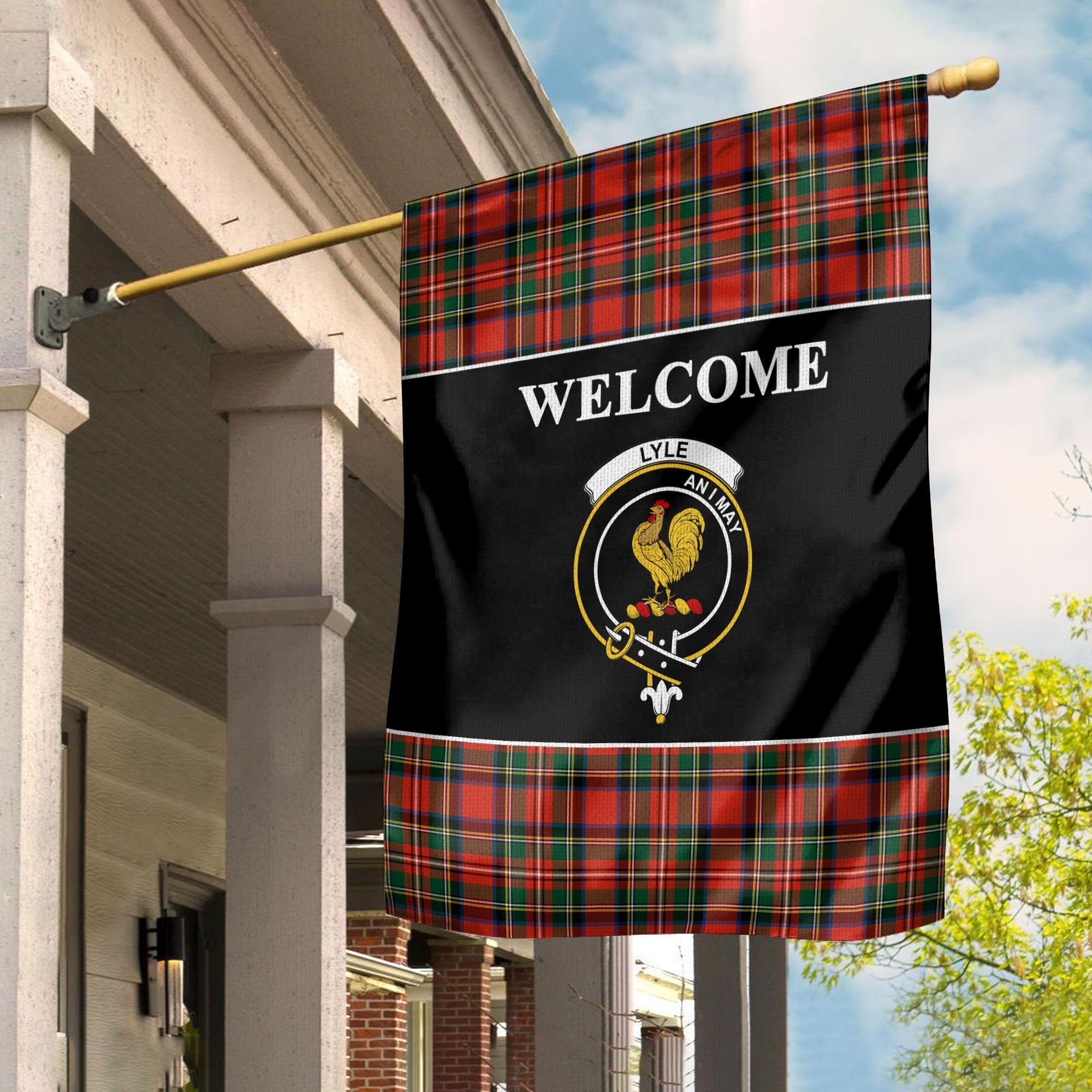 Lyle Tartan Crest Black Garden Flag