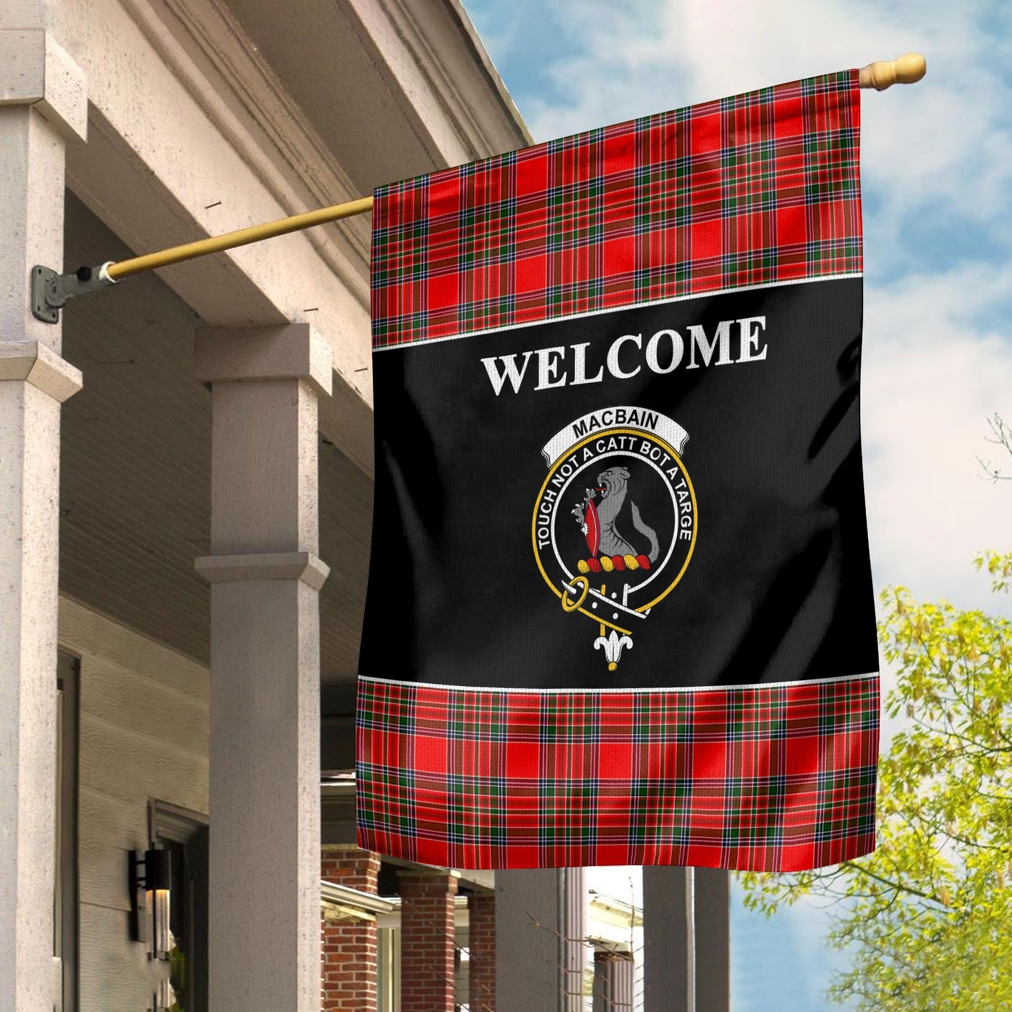 MacBain Tartan Crest Black Garden Flag