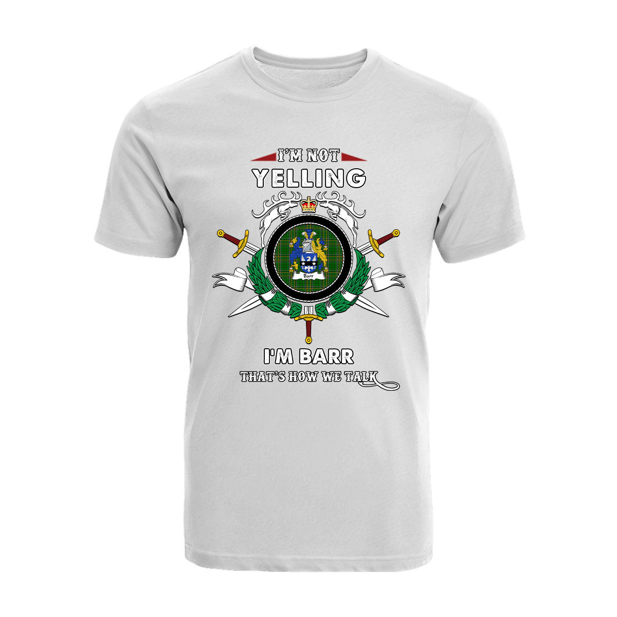 Barr Tartan Crest T-shirt - I'm not yelling style