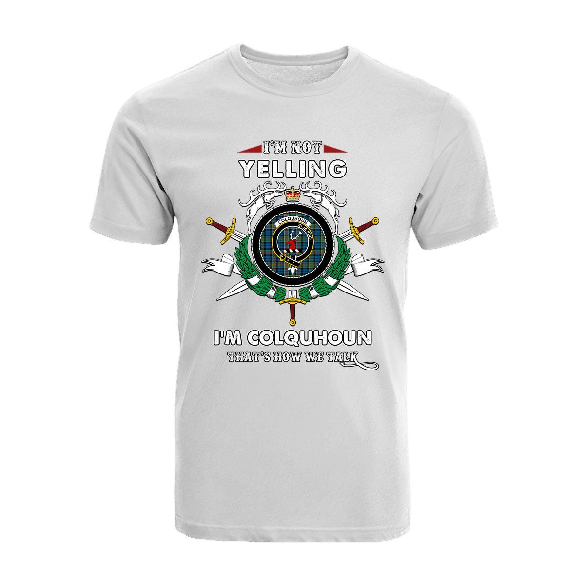 Colquhoun Tartan Crest T-shirt - I'm not yelling style