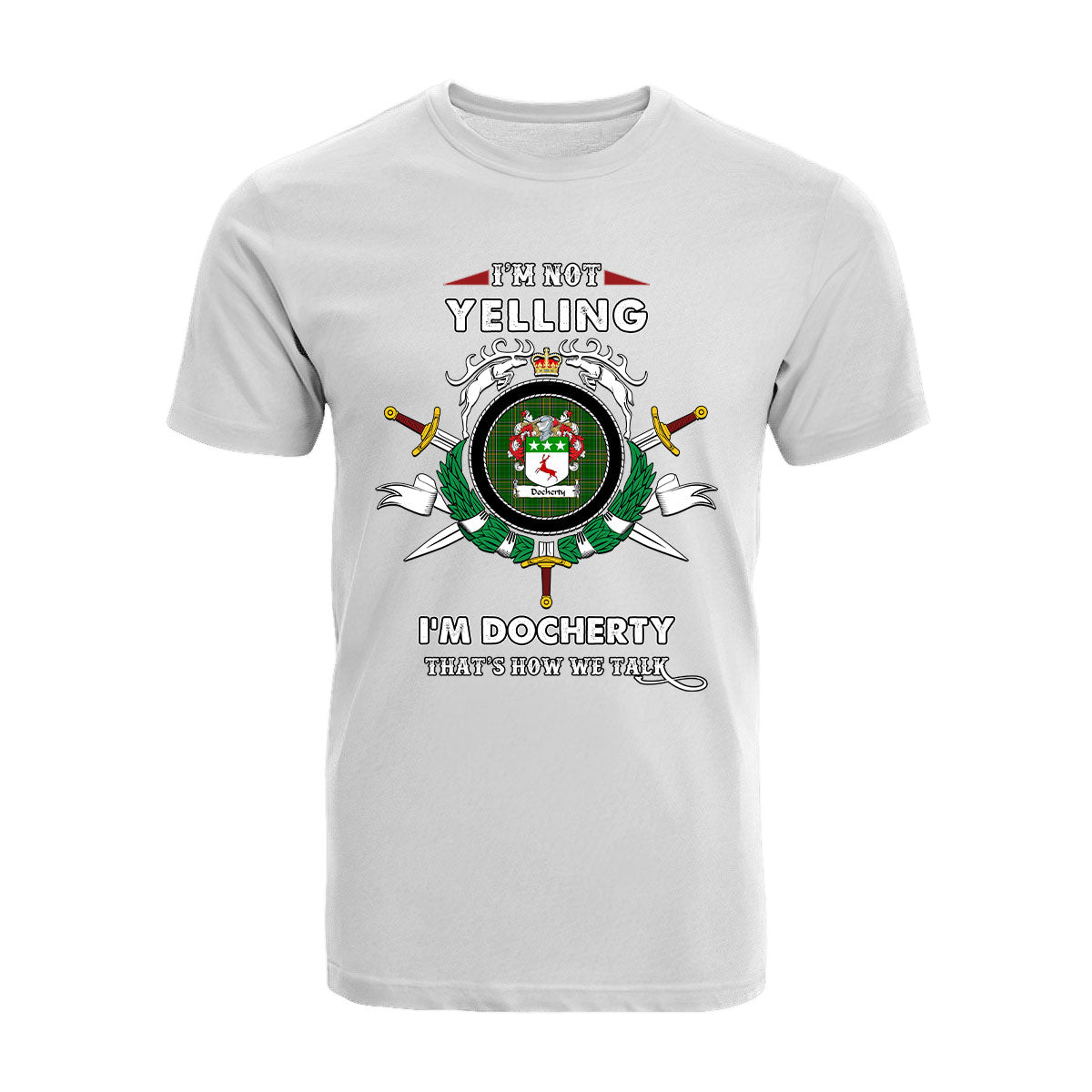 Docherty Tartan Crest T-shirt - I'm not yelling style