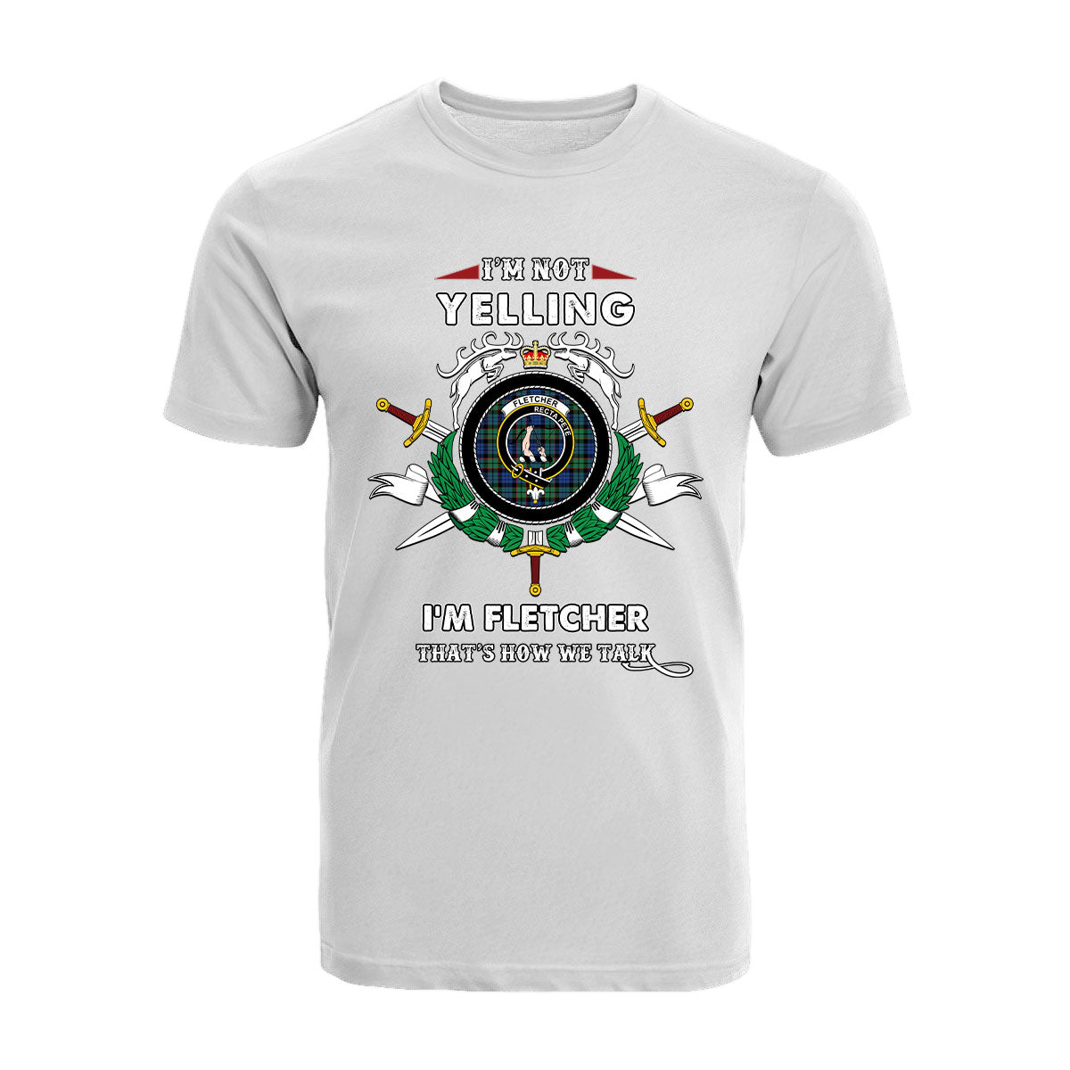 Fletcher Tartan Crest T-shirt - I'm not yelling style