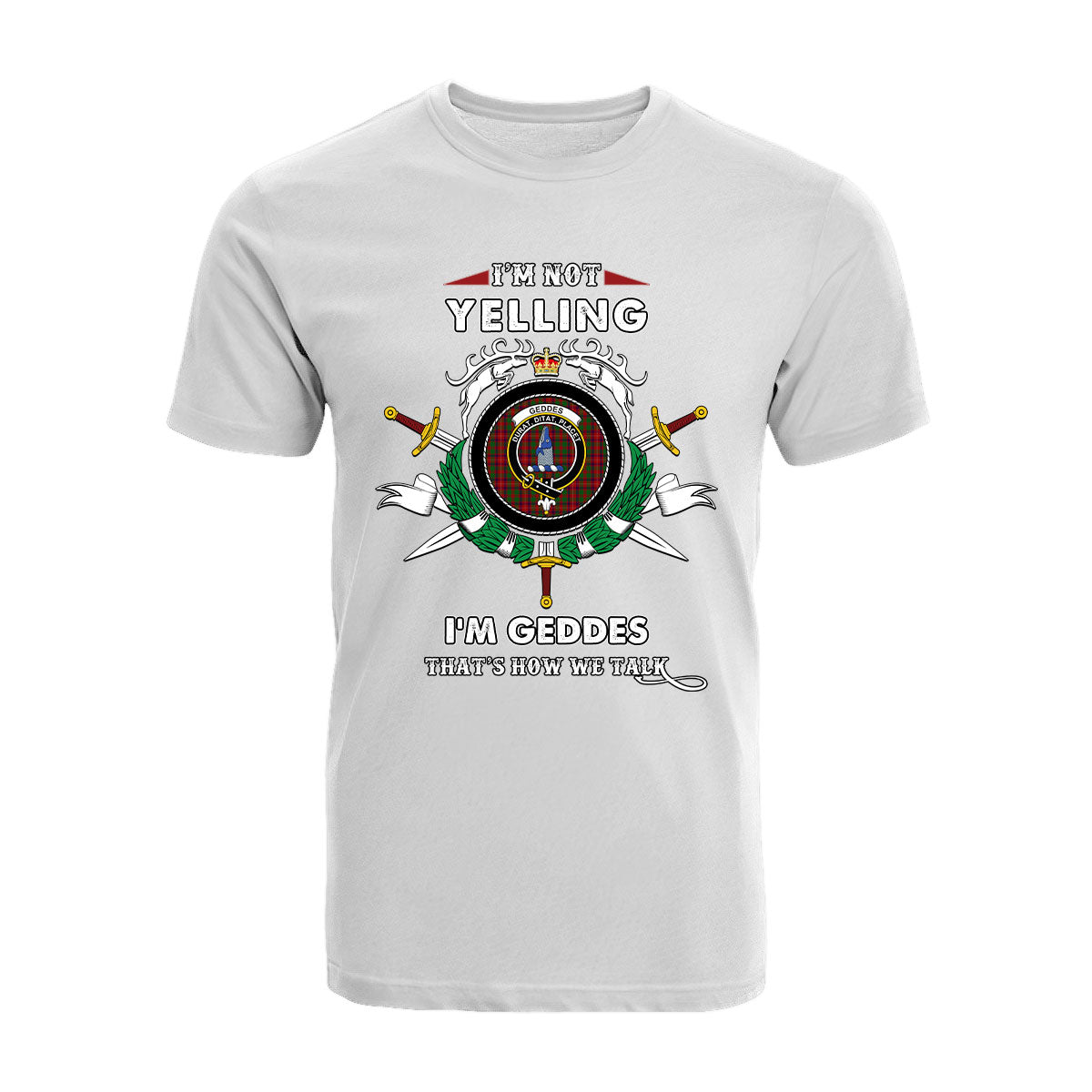 Geddes Tartan Crest T-shirt - I'm not yelling style