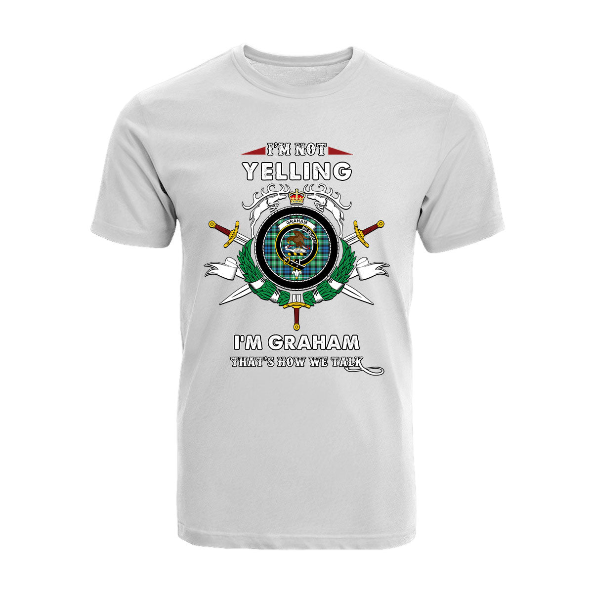 Graham of Montrose Ancient Tartan Crest T-shirt - I'm not yelling style