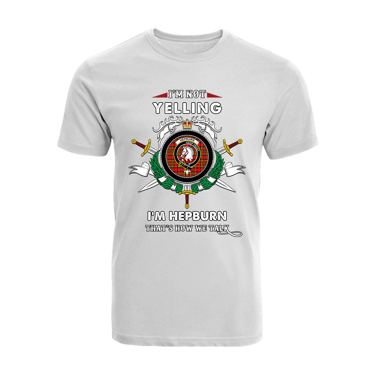 Hepburn Tartan Crest T-shirt - I'm not yelling style