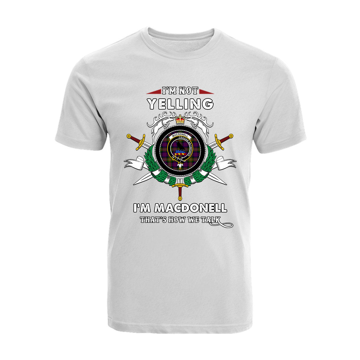 MacDonell Tartan Crest T-shirt - I'm not yelling style