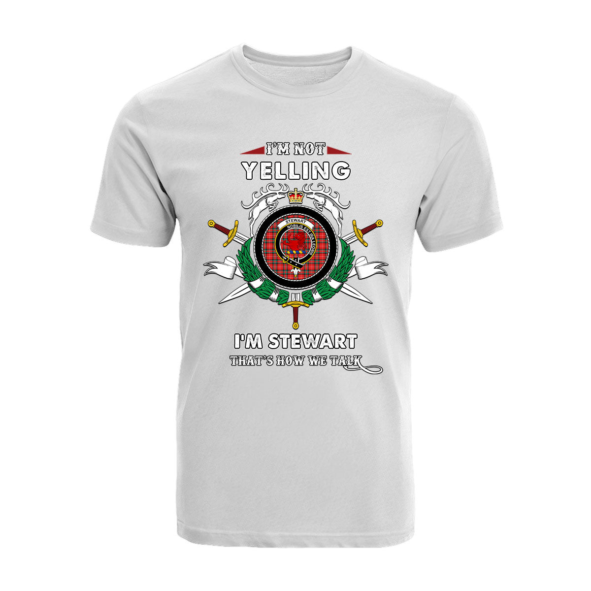 Stewart (Stuart) of Bute Tartan Crest T-shirt - I'm not yelling style