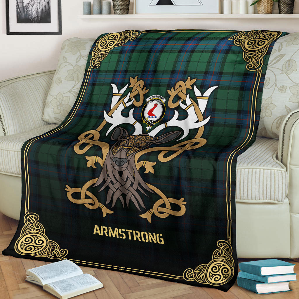 Armstrong Ancient Tartan Crest Premium Blanket - Celtic Stag style