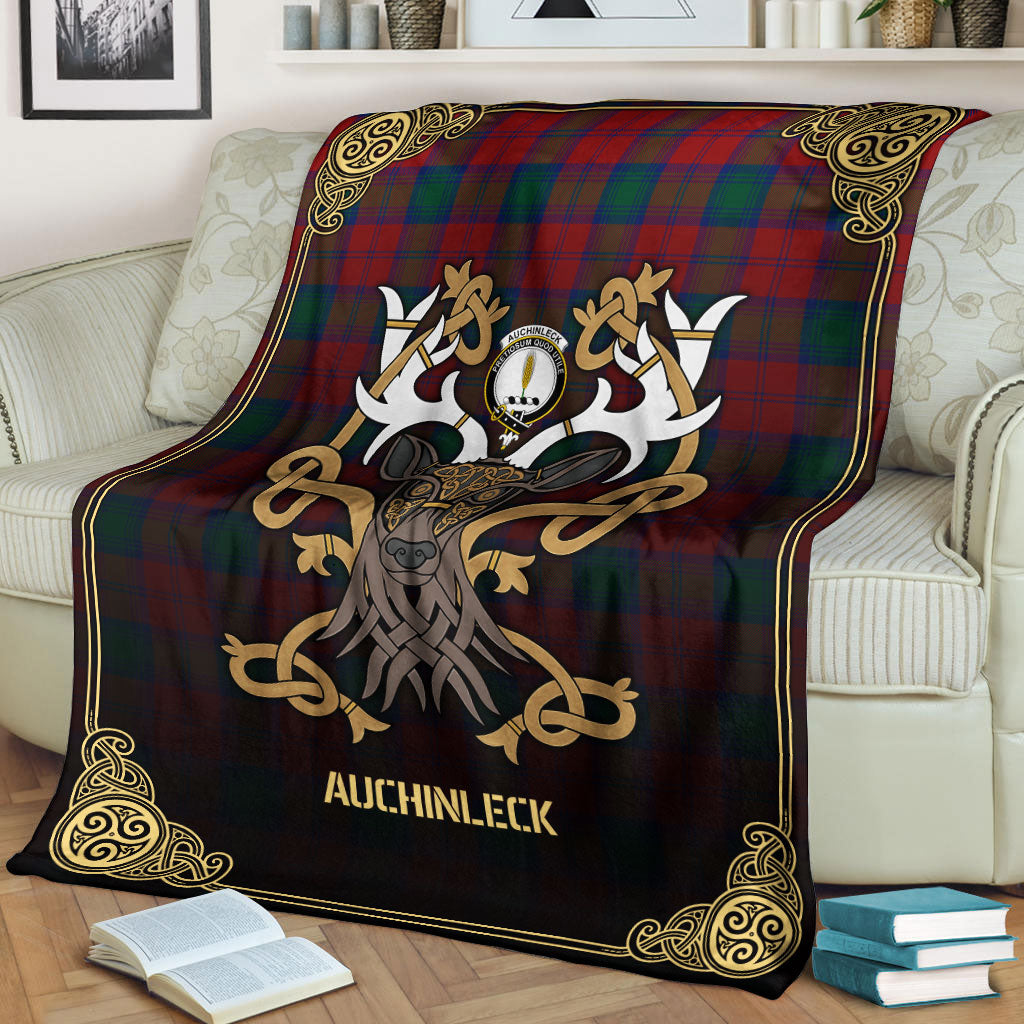 Auchinleck Tartan Crest Premium Blanket - Celtic Stag style