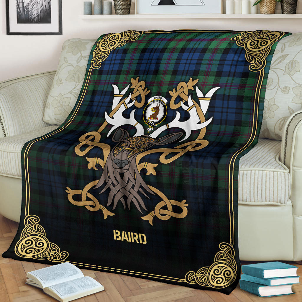 Baird Ancient Tartan Crest Premium Blanket - Celtic Stag style