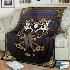 Beaton Modern Tartan Crest Premium Blanket - Celtic Stag style