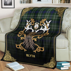 Blyth Tartan Crest Premium Blanket - Celtic Stag style