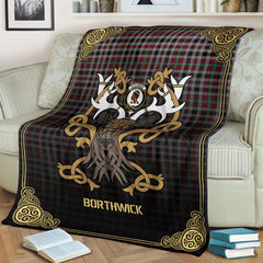 Borthwick Ancient Tartan Crest Premium Blanket - Celtic Stag style