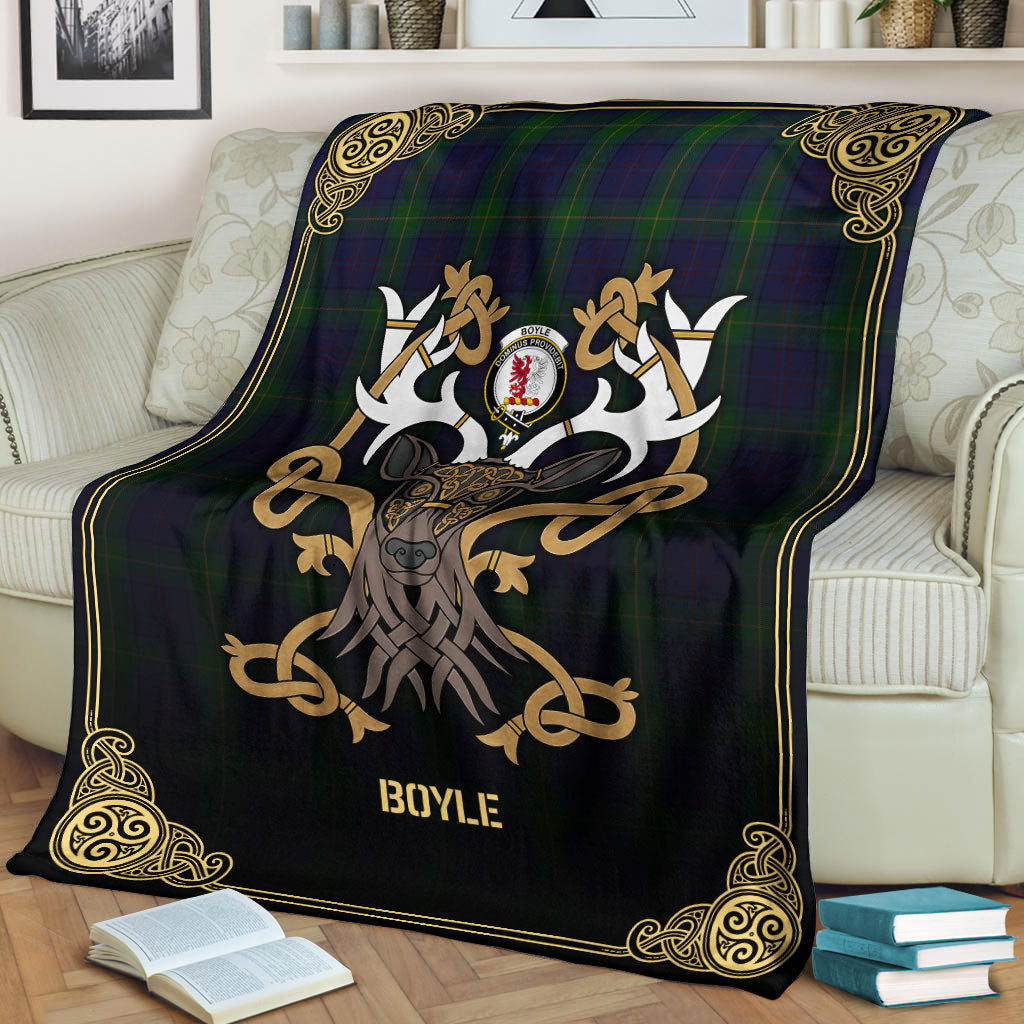 Boyle Tartan Crest Premium Blanket - Celtic Stag style