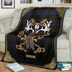 Brodie Hunting Modern Tartan Crest Premium Blanket - Celtic Stag style