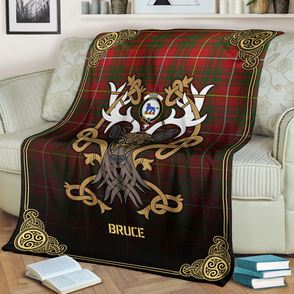 Bruce Modern Tartan Crest Premium Blanket - Celtic Stag style