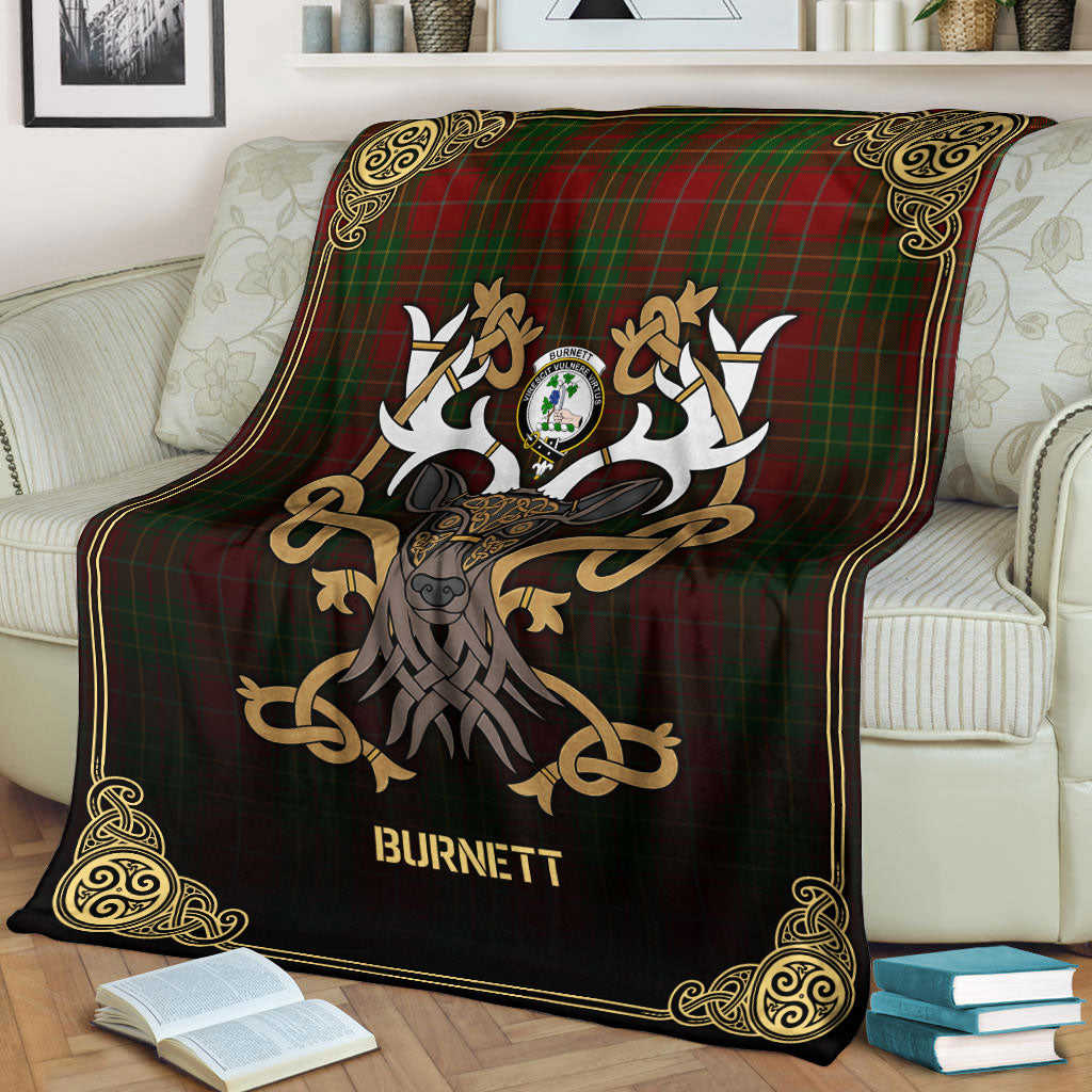 Burnett Tartan Crest Premium Blanket - Celtic Stag style