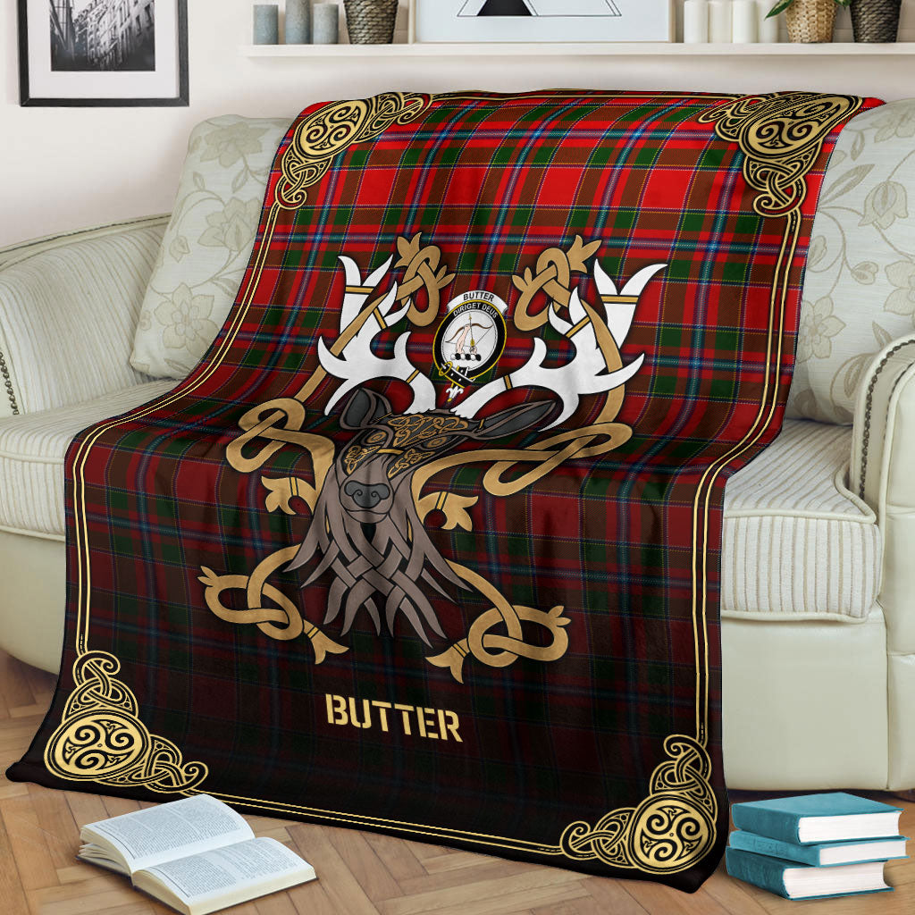 Butter Tartan Crest Premium Blanket - Celtic Stag style