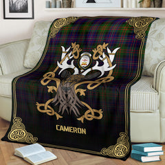 Cameron of Erracht Modern Tartan Crest Premium Blanket - Celtic Stag style