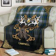 Campbell Dress Ancient Tartan Crest Premium Blanket - Celtic Stag style