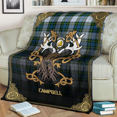 Campbell Dress Tartan Crest Premium Blanket - Celtic Stag style