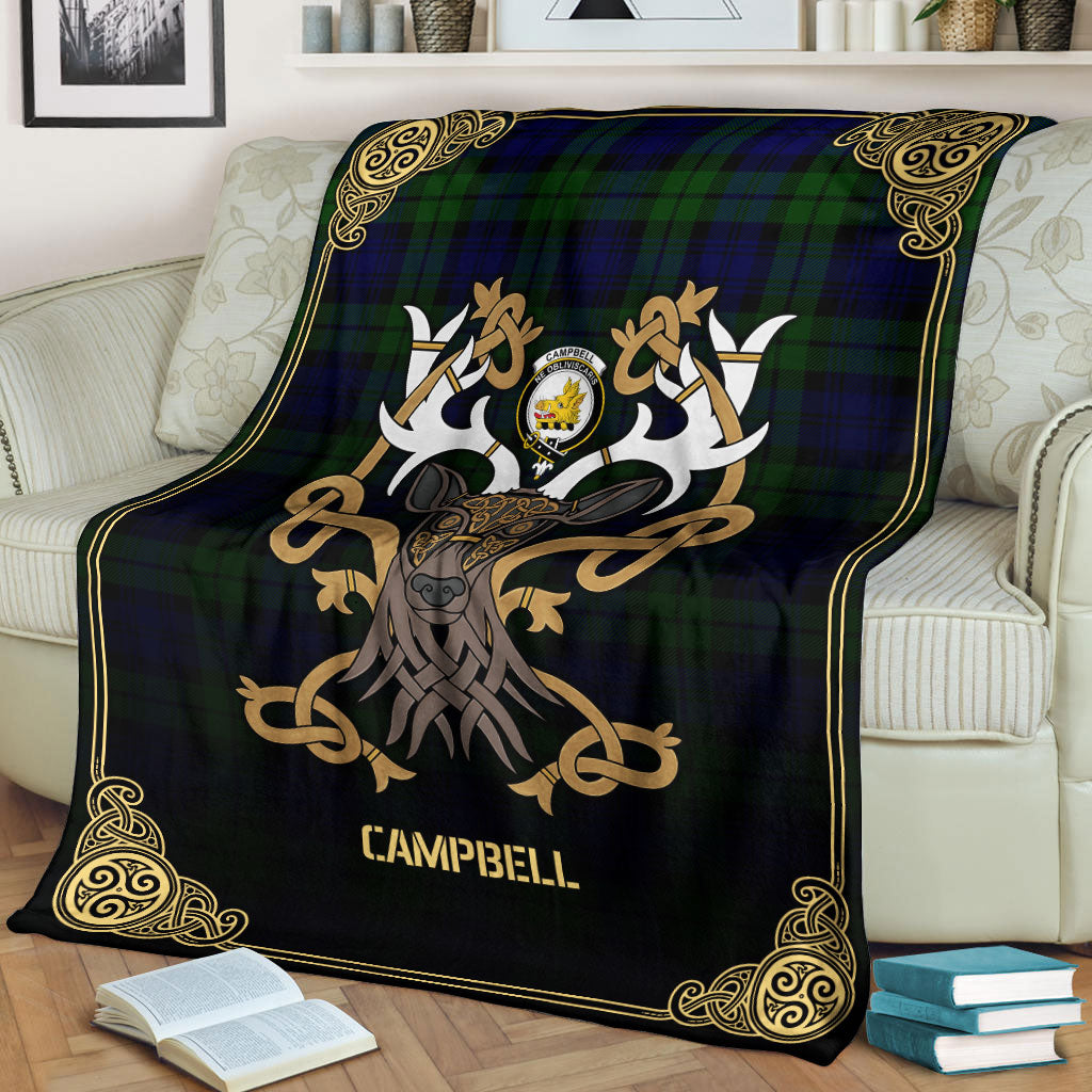 Campbell Modern Tartan Crest Premium Blanket - Celtic Stag style