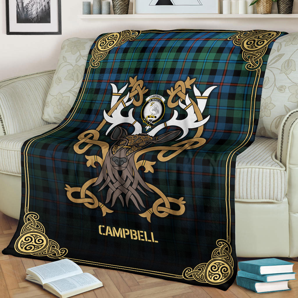 Campbell of Cawdor Ancient Tartan Crest Premium Blanket - Celtic Stag style