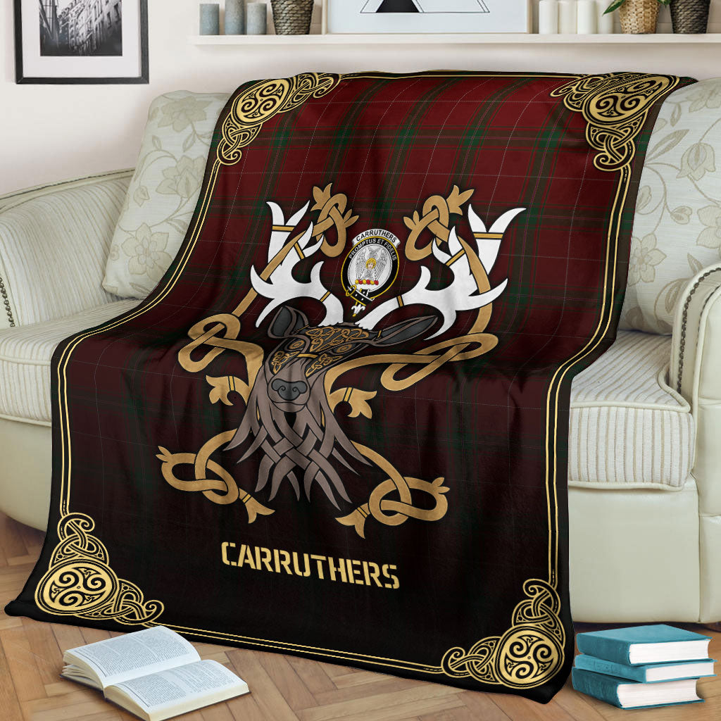 Carruthers Tartan Crest Premium Blanket - Celtic Stag style