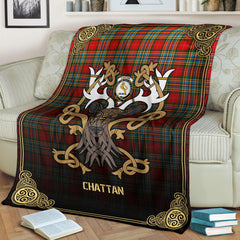 Chattan Tartan Crest Premium Blanket - Celtic Stag style