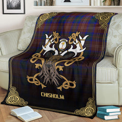 Chisholm Hunting Modern Tartan Crest Premium Blanket - Celtic Stag style
