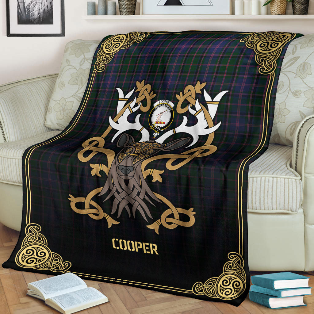 Cooper Tartan Crest Premium Blanket - Celtic Stag style