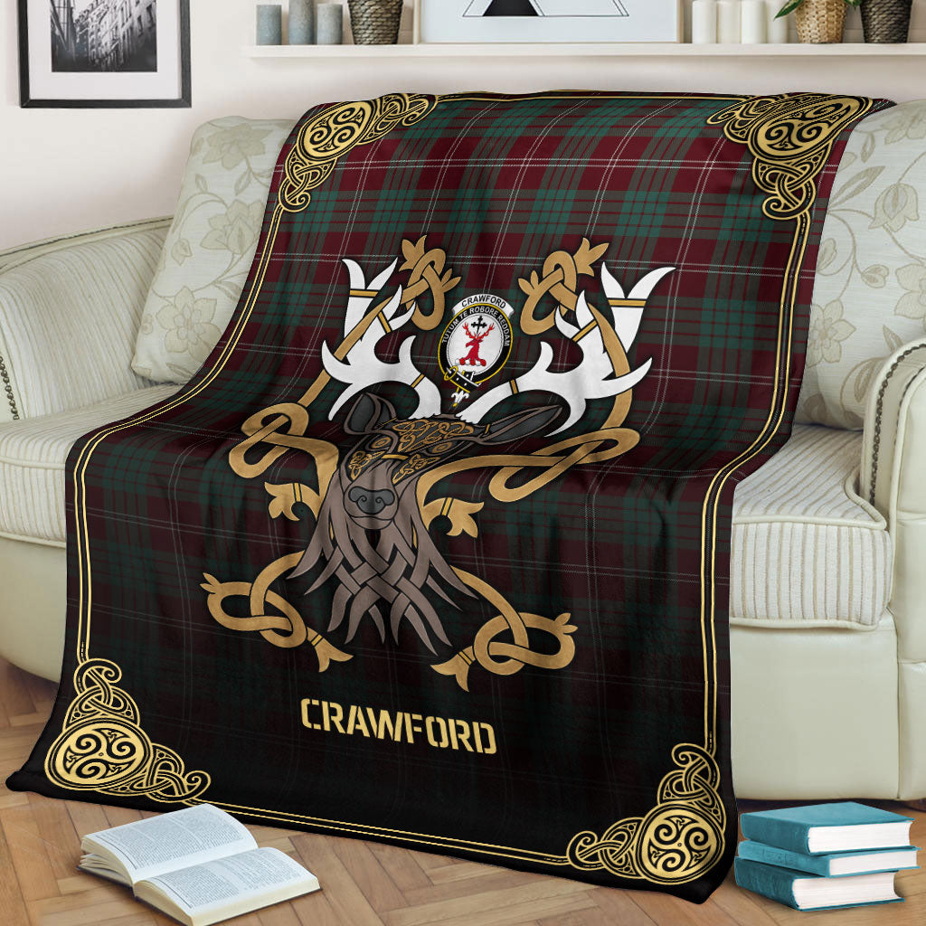 Crawford Modern Tartan Crest Premium Blanket - Celtic Stag style