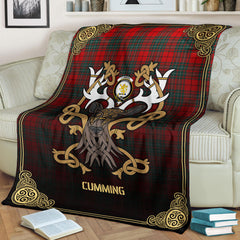 Cumming Modern Tartan Crest Premium Blanket - Celtic Stag style