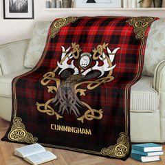 Cunningham Modern Tartan Crest Premium Blanket - Celtic Stag style