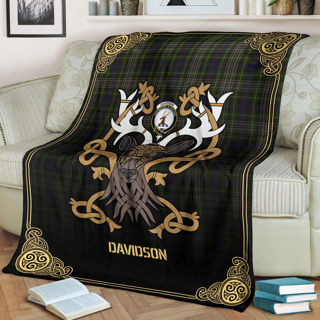 Davidson Tulloch Dress Tartan Crest Premium Blanket - Celtic Stag style