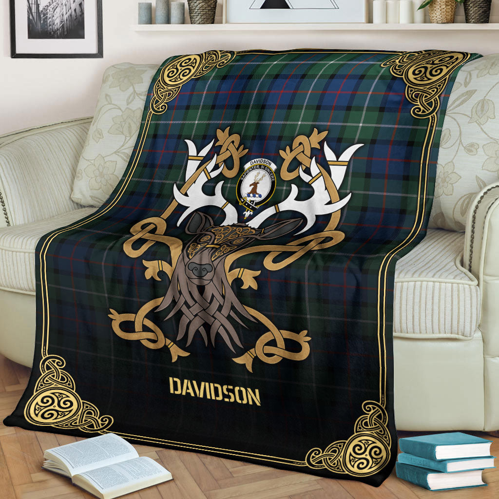 Davidson of Tulloch Tartan Crest Premium Blanket - Celtic Stag style