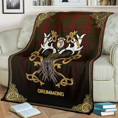 Drummond Tartan Crest Premium Blanket - Celtic Stag style