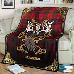 Drummond Modern Tartan Crest Premium Blanket - Celtic Stag style