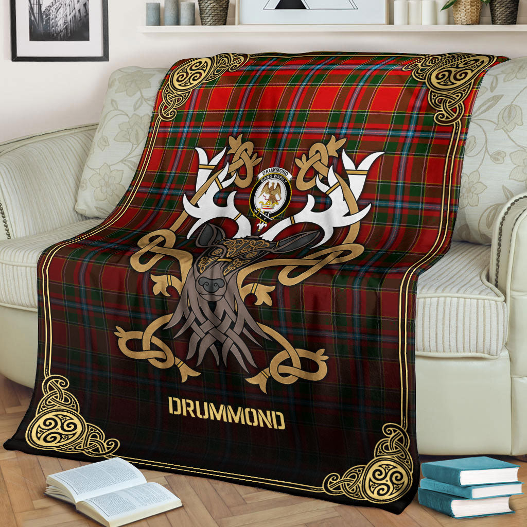 Drummond of Perth Tartan Crest Premium Blanket - Celtic Stag style