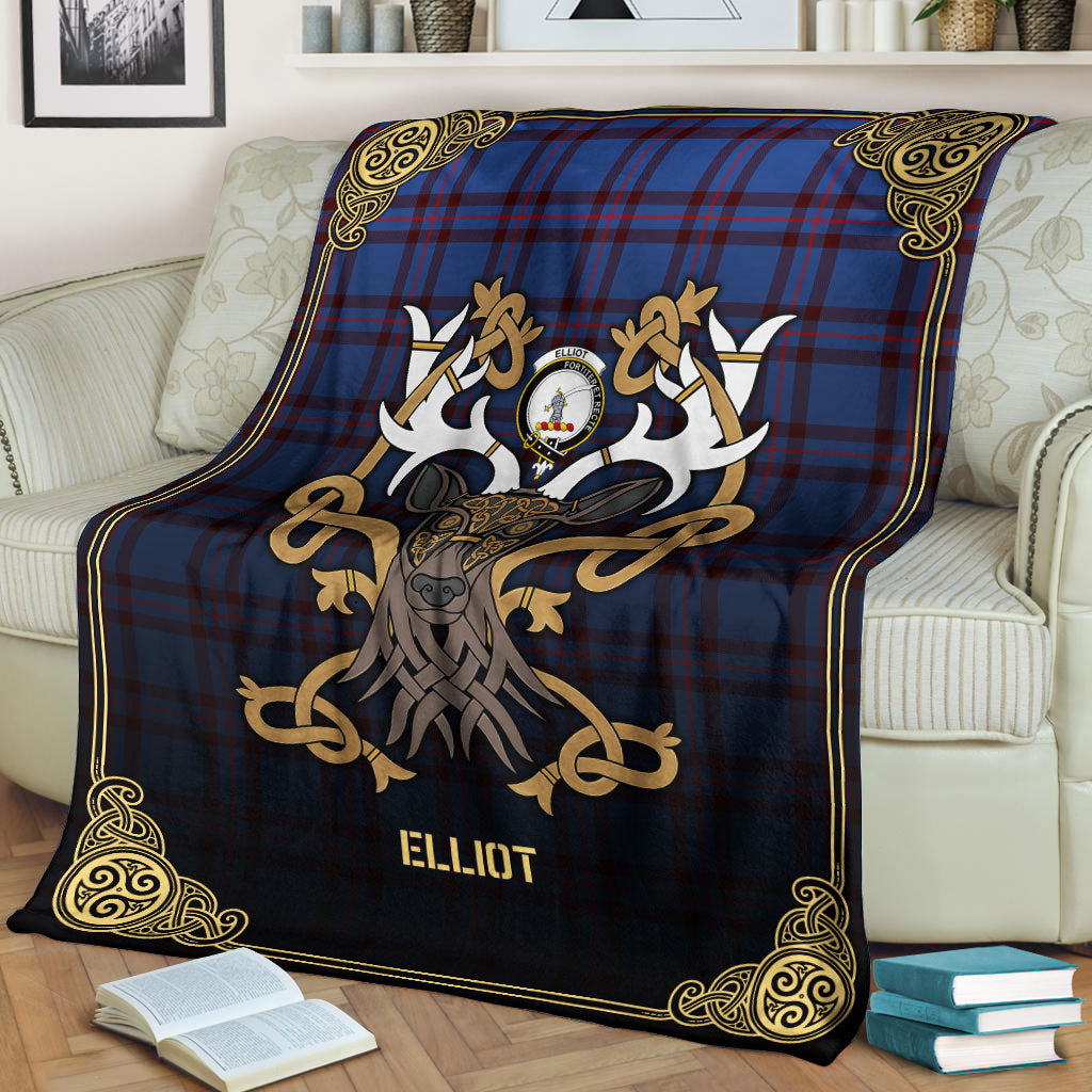 Elliot Modern Tartan Crest Premium Blanket - Celtic Stag style