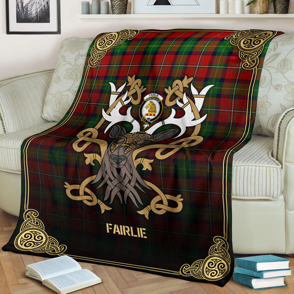 Fairlie Tartan Crest Premium Blanket - Celtic Stag style