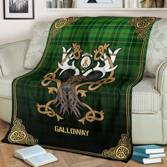 Galloway District Tartan Crest Premium Blanket - Celtic Stag style