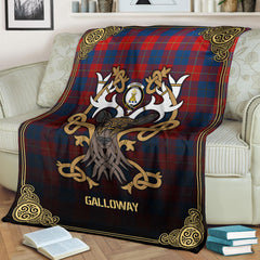 Galloway Red Tartan Crest Premium Blanket - Celtic Stag style