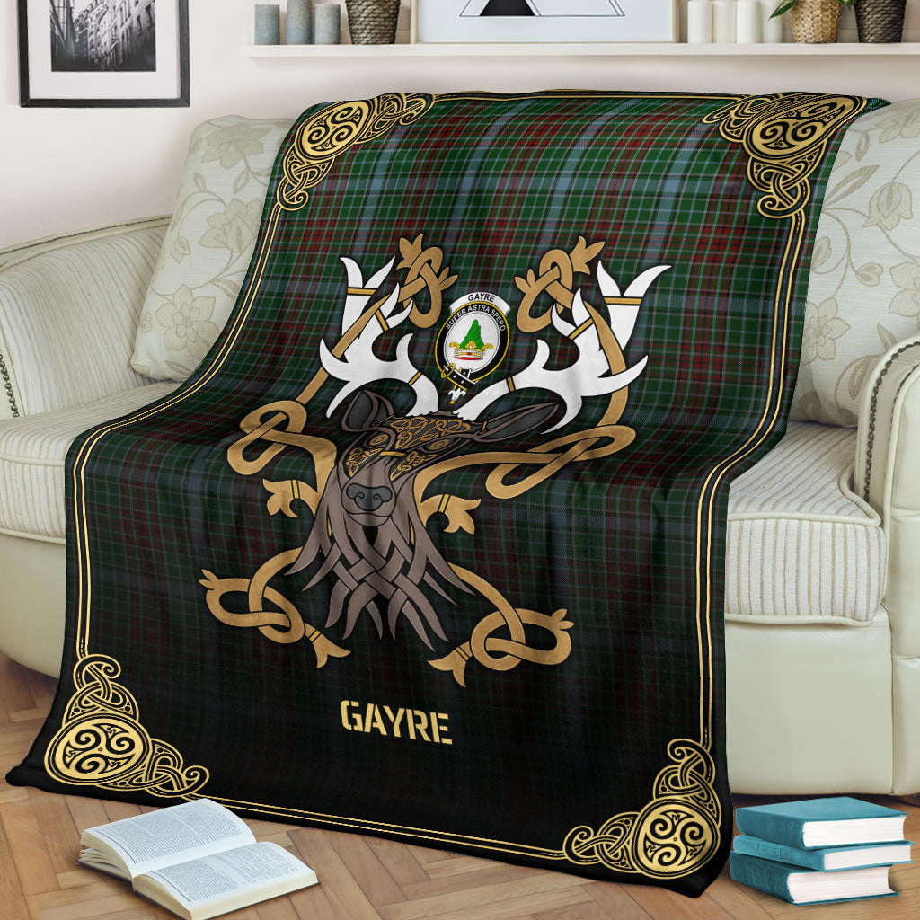 Gayre Tartan Crest Premium Blanket - Celtic Stag style