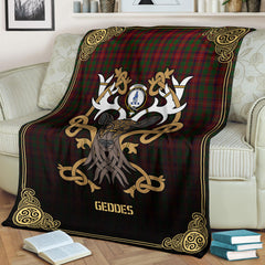 Geddes Tartan Crest Premium Blanket - Celtic Stag style