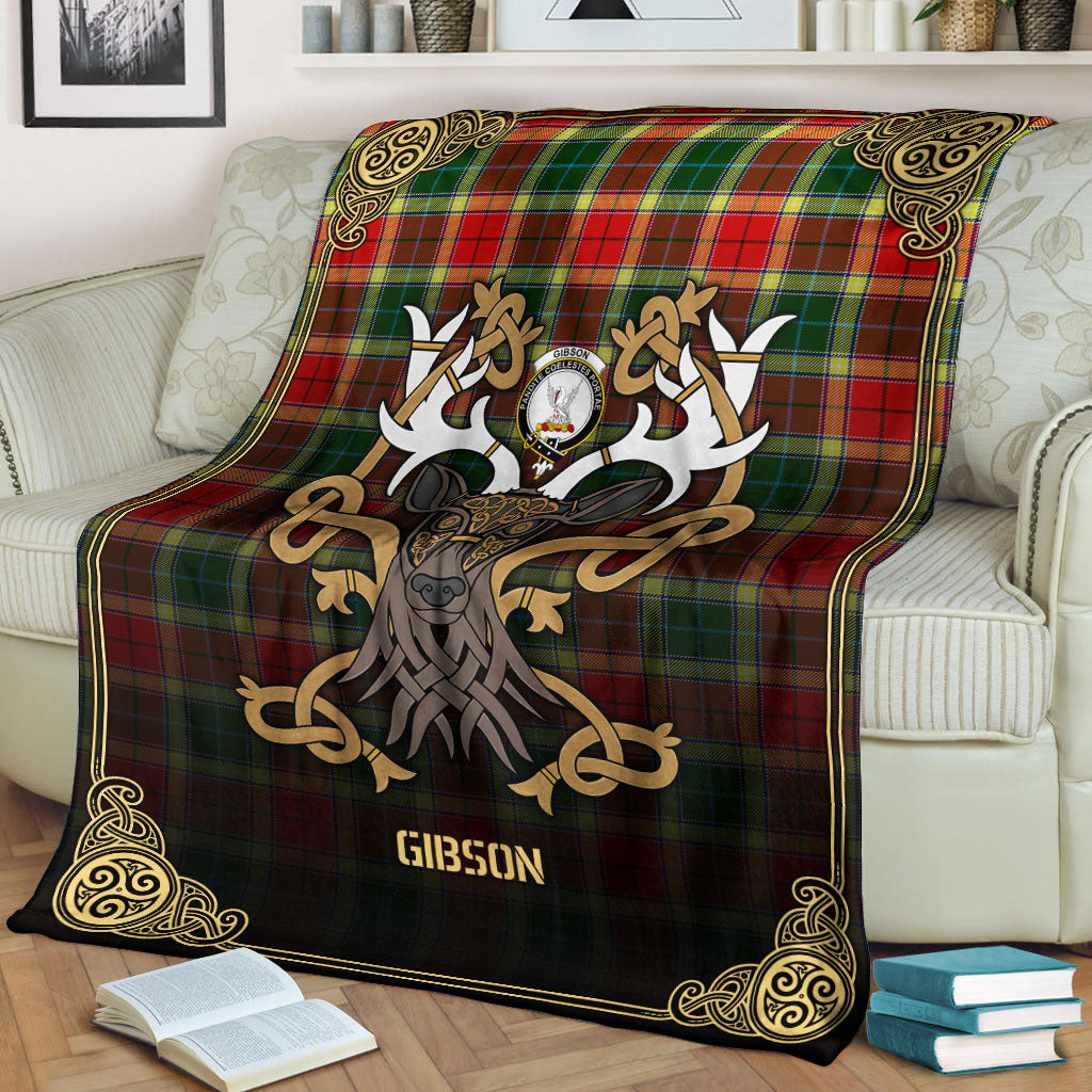 Gibson Tartan Crest Premium Blanket - Celtic Stag style