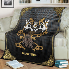 Gladstone Tartan Crest Premium Blanket - Celtic Stag style