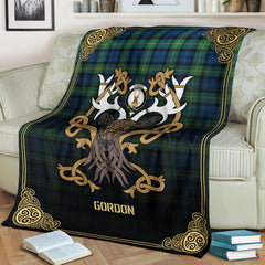 Gordon Ancient Tartan Crest Premium Blanket - Celtic Stag style